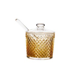 علبة عسل مع ملعقة اكريلك شفاف ذهبي تايواني 220 مل