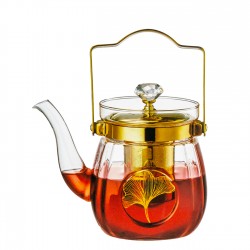 ابريق شاي زجاجي مع فلتر مصفاة شاي قابل للازالة مقاوم للحرارة ابريق شاي امن على الموقد, 1200 مل 