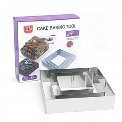 طقم أدوات خَبز الكيك مستطيلة الشكل مكون من 3 قطع فضي 